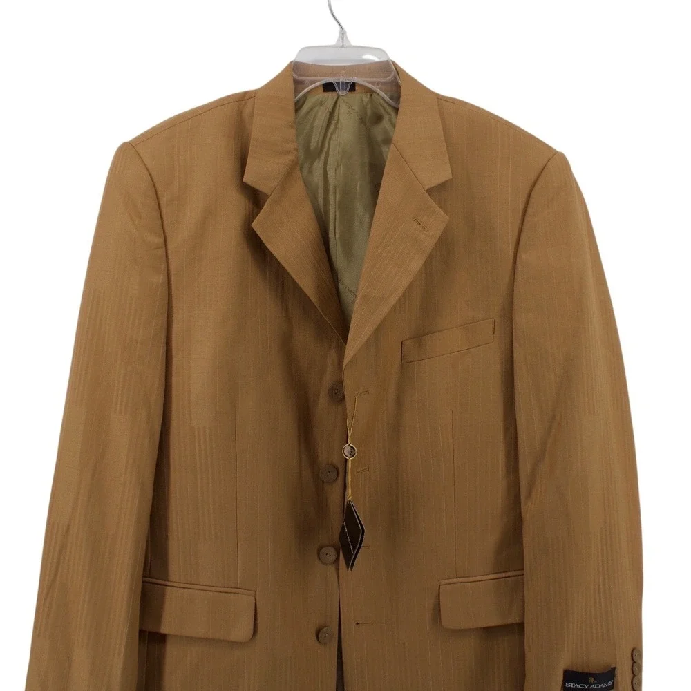 Stacy AdamsMens 40R W33 Blazer Jacket Tan Brown Pinstripe Two Button Business